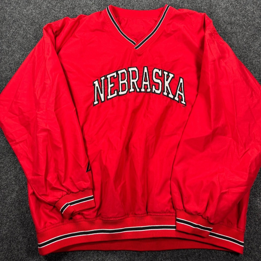 Nebraska Cornhuskers Windbreaker Pullover Jacket Red Spellout 2XL XXL Huskers - Picture 2 of 8
